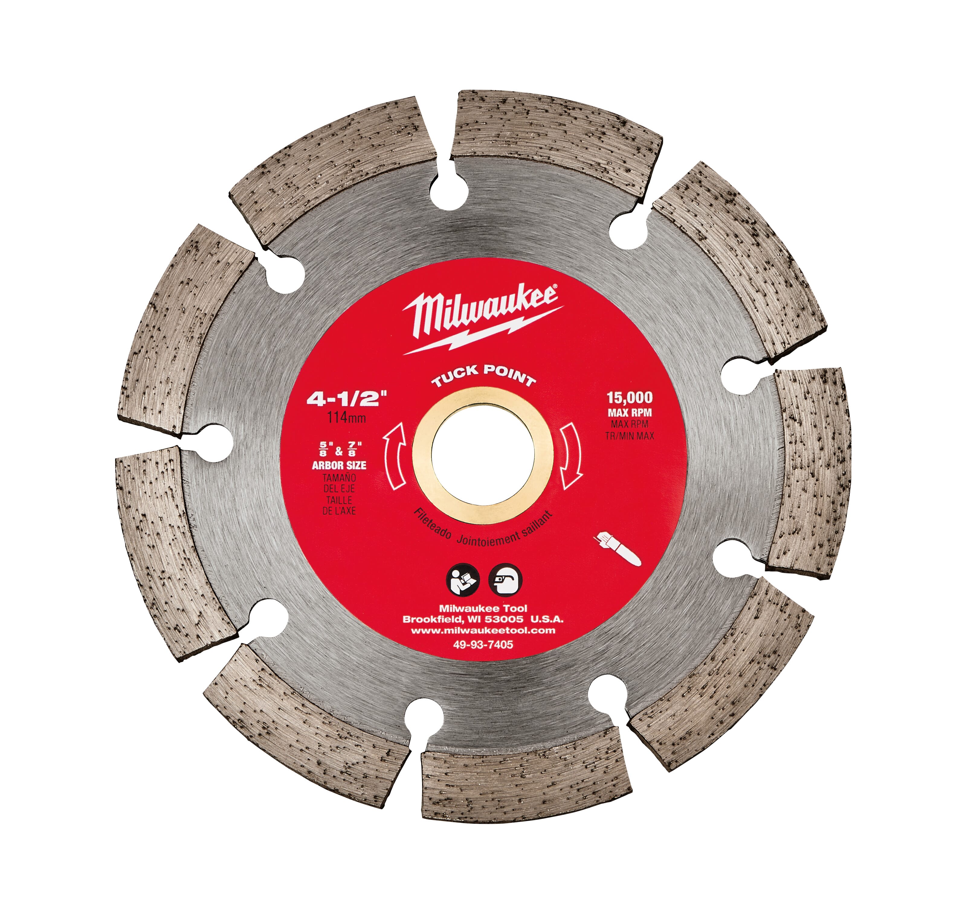 Milwaukee® 49-93-7405 Segmented Diamond Blade, 4-1/2 in Dia Blade, 1/4 in W, 5/8 in, 7/8 in Arbor/Shank, Dry/Wet Cutting